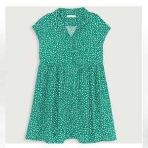 OAK + FORT 💚 Green Floral 💚 Short Sleeve Relaxed Fit Drop Waist Dress - S